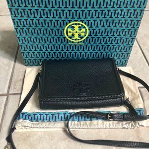 Tory Burch Thea Flat Wallet Black Crossbody Bag